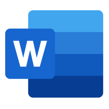 Microsoft Word Logo – blaues W mit abgestuften blauen Balken, Symbol für barrierefreie Dokumentenerstellung in Word.