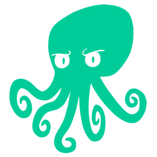 Logo von Project Octopus: Ein stilisierter, grün-türkiser Oktopus mit geschwungenen Tentakeln und ausdrucksstarken Augen.